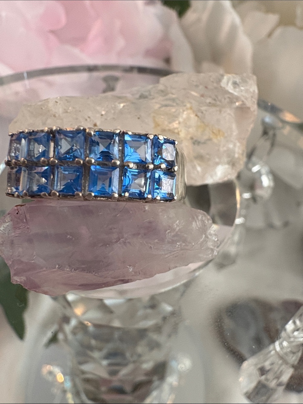 Heirloom Brazilian Blue Sapphires Band on heavy silver. 925 $ Firm